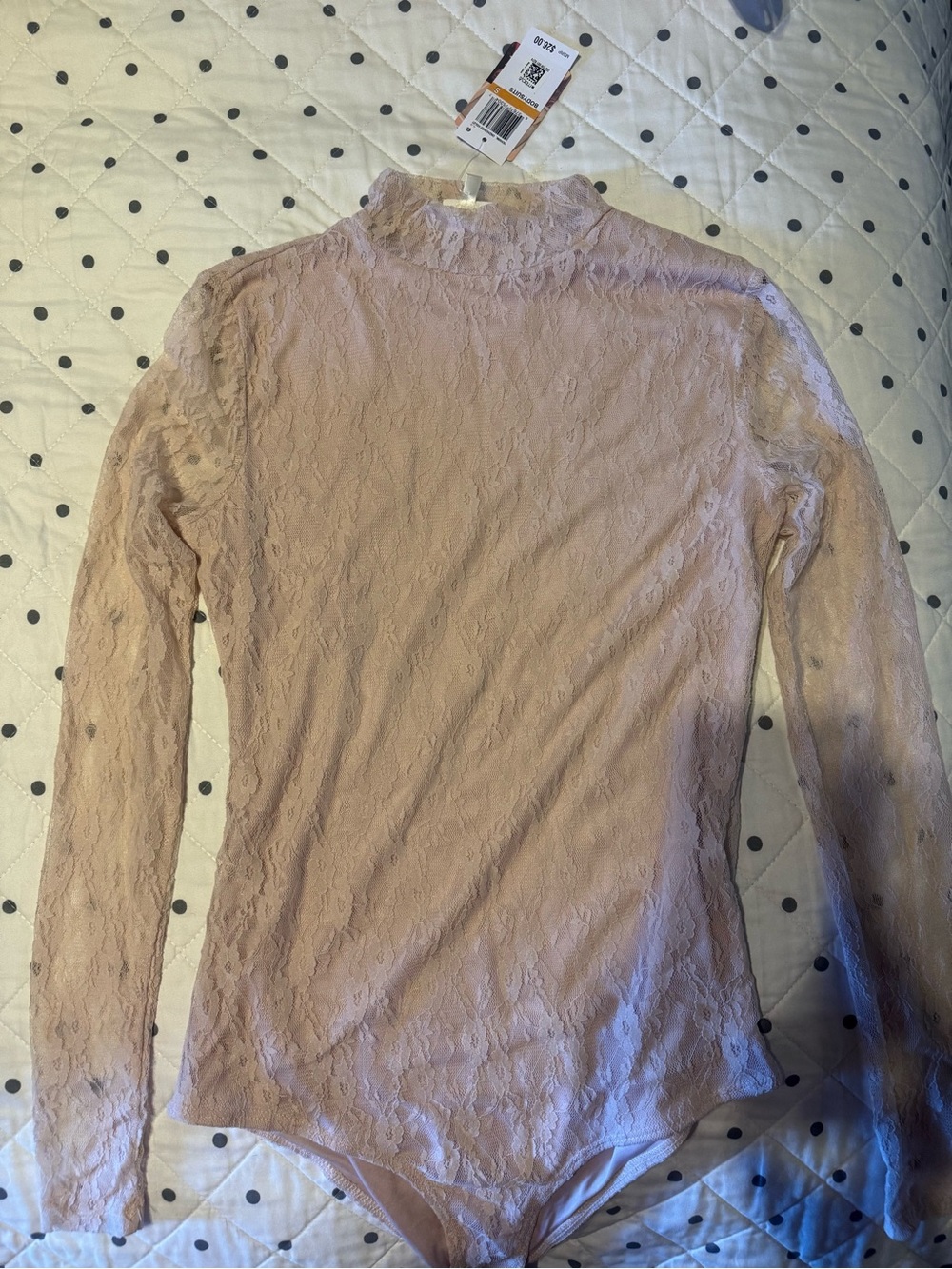 Light pink long sleeve lace bodysuit